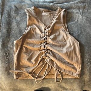 Tan Lace-Up Women's Top